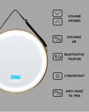 LED-badeværelsesspejl DAROIS 60 cm 60 cm Med indbygget Bluetooth-højttaler Guld_940504