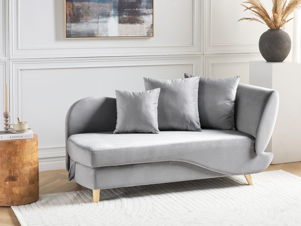 Right-Hand Chaise Longue MERI with Storage Velvet Light Grey