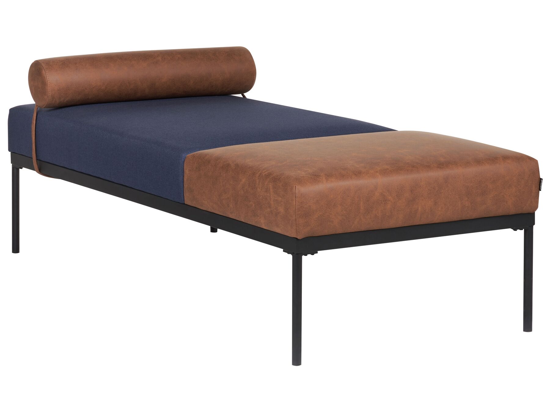 Chaise longue en lin synthétique et en similicuir bleu foncé et marron MALMOS_931236