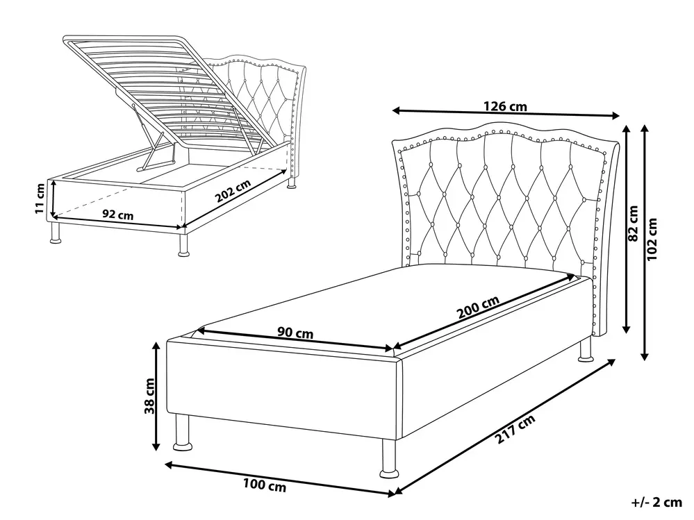 Ottoman Bed METZ Velvet Grey 90 x 200 cm (EU Single)_861417