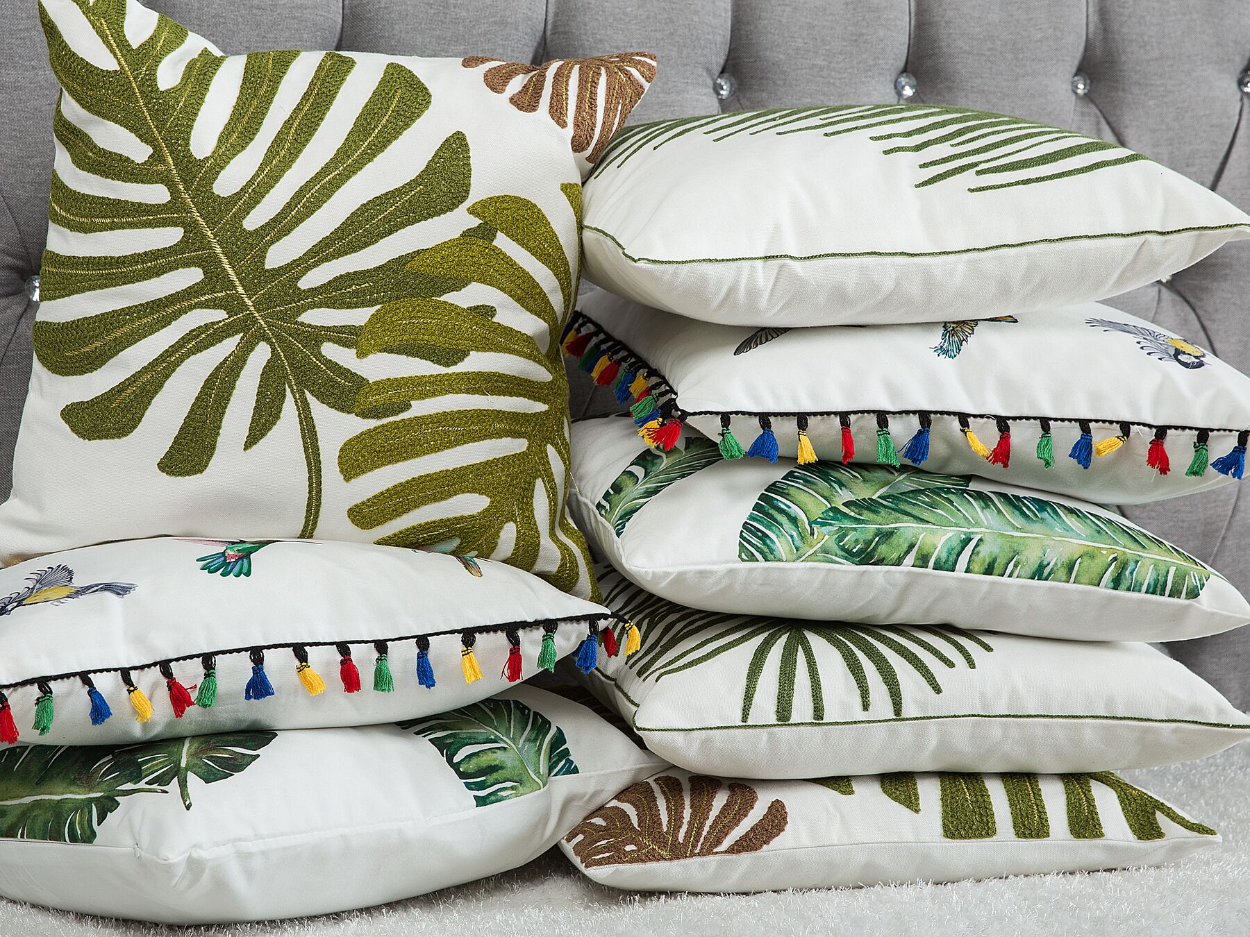 Set of 2 Cushions Palm Leaf Pattern 45 x 45 cm White DIANELLA_770922