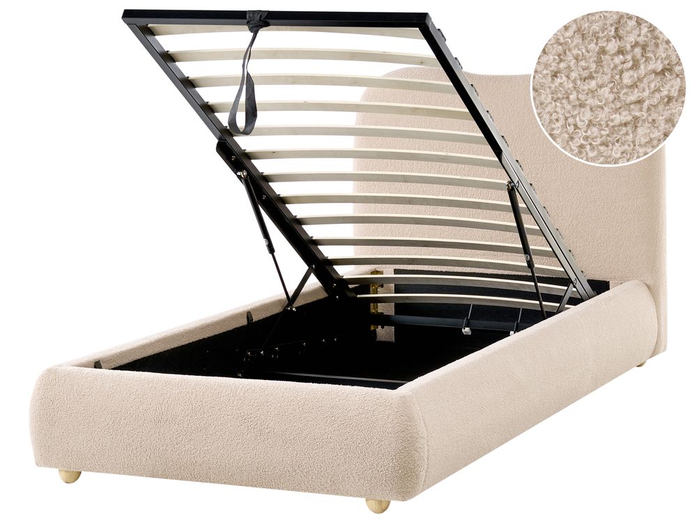 Bett mit Stauraum BLAGNAC Bouclé Beige 90 x 200 cm