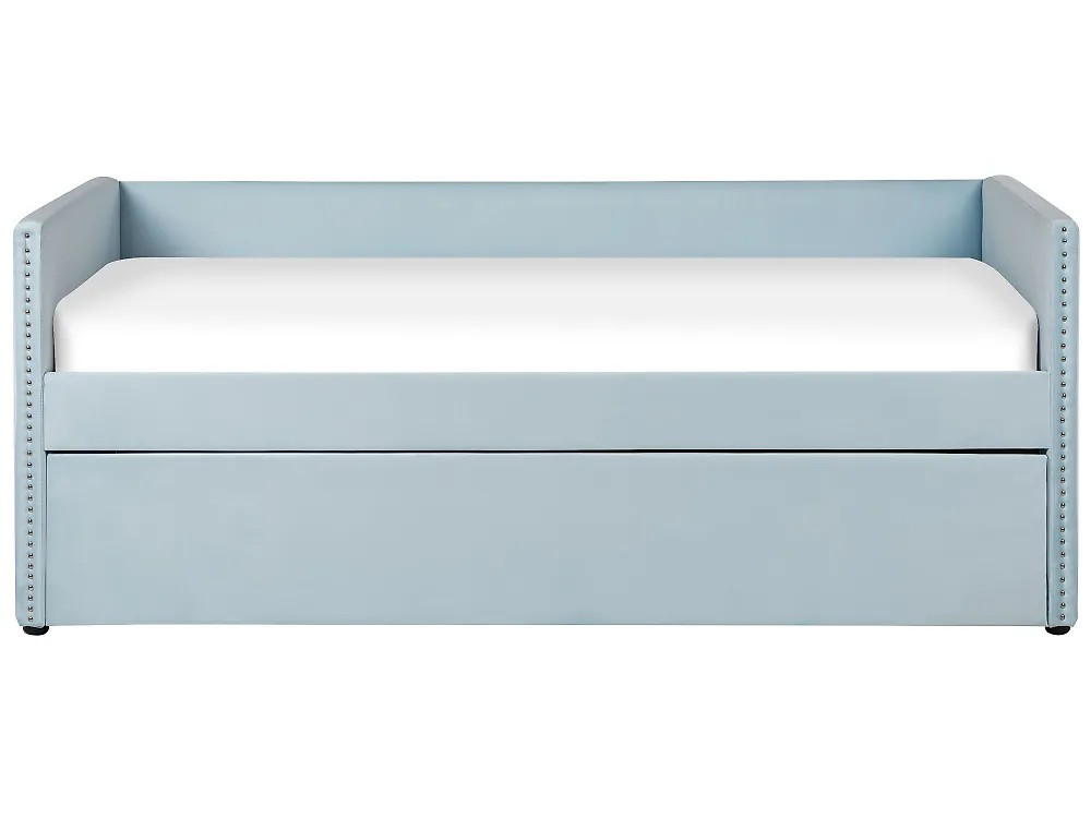 Rozkládací postel Umělý samet TROYES 90 x 200 cm Světle modrá_837061
