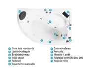 Baignoire d'angle à remous avec LED NEIVA 150 x 100 cm Blanc Côté gauche_796692