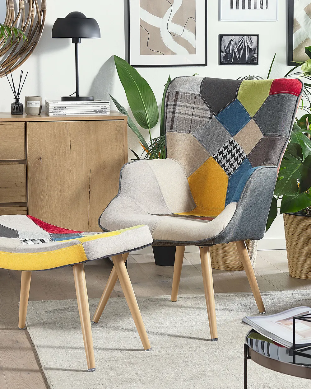Wingback Chair VEJLE with Footstool Fabric Multicolour_886132