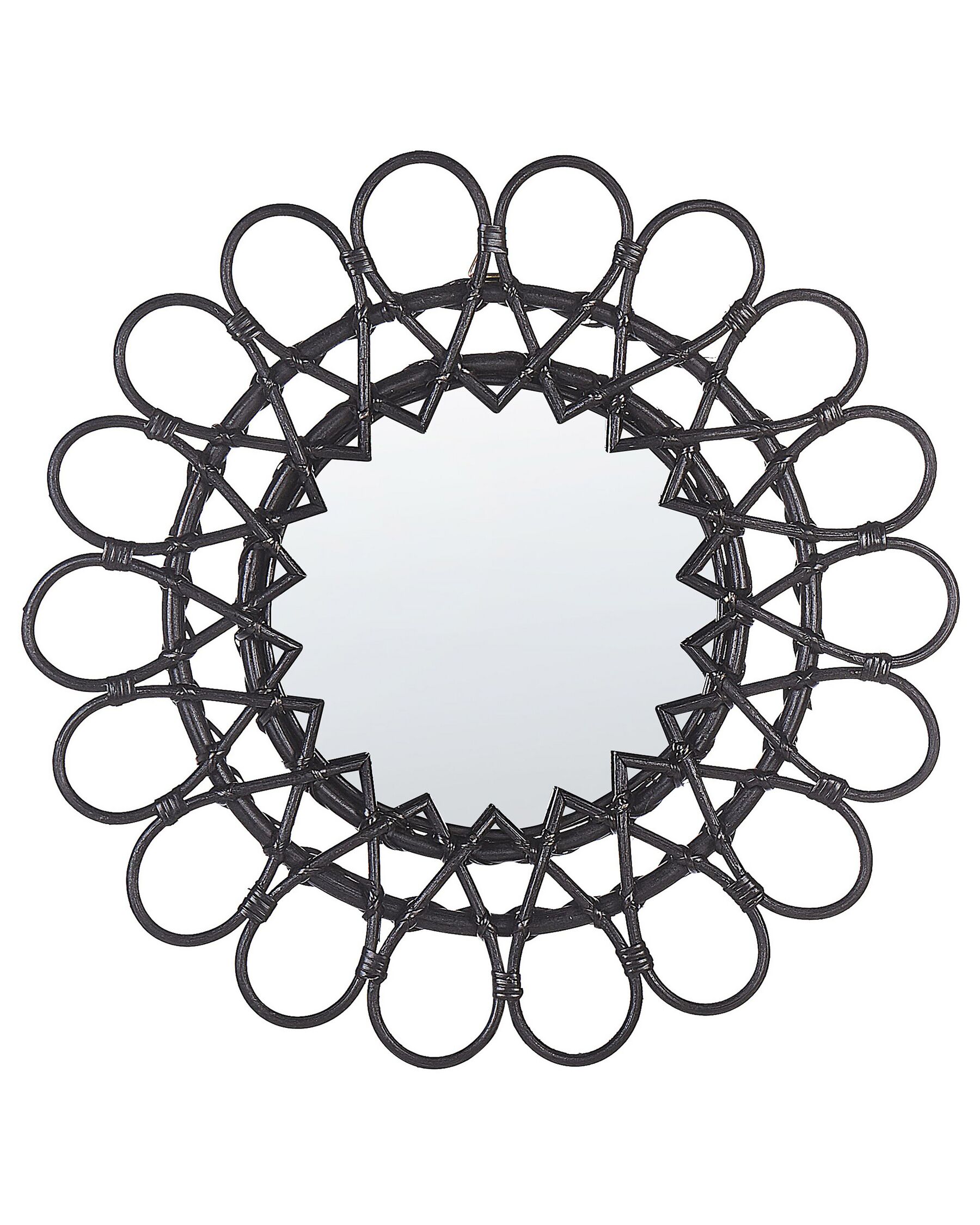 Espejo de pared de ratán/vidrio negro ⌀ 60 cm BABAI_822213