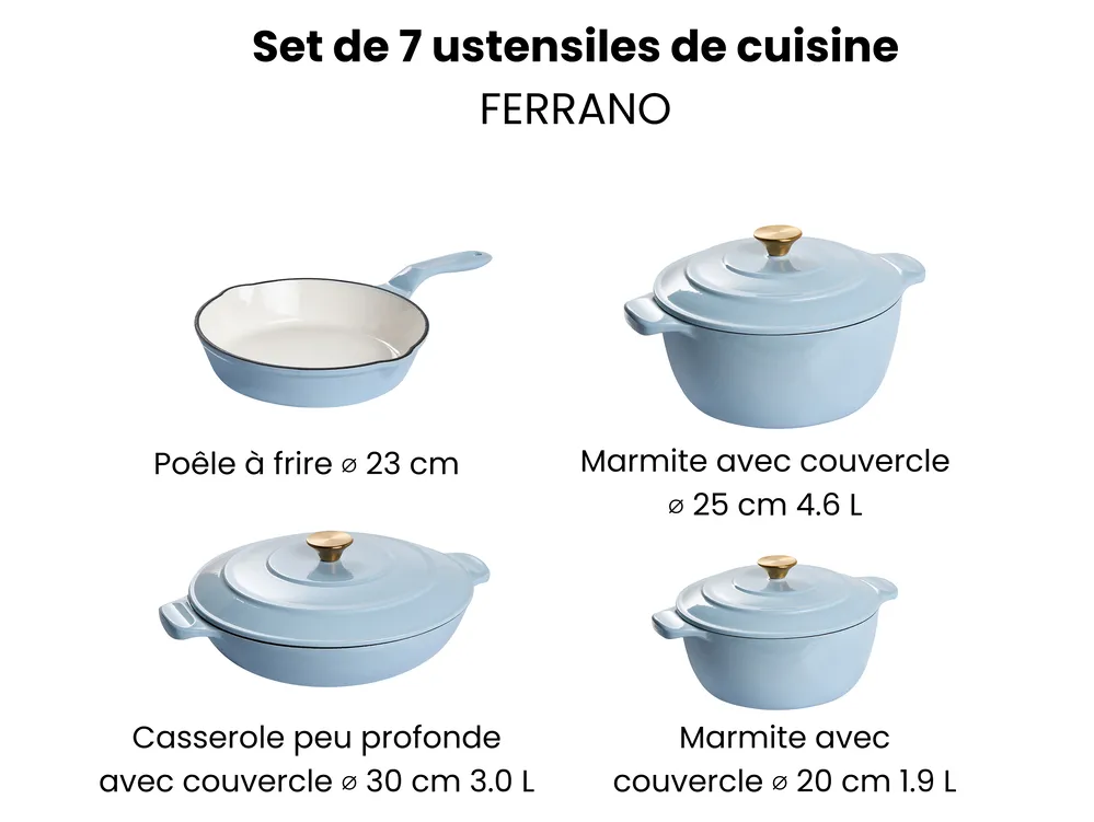 Lot de 7 pièces en fonte FERRANO Bleu clair_1073735