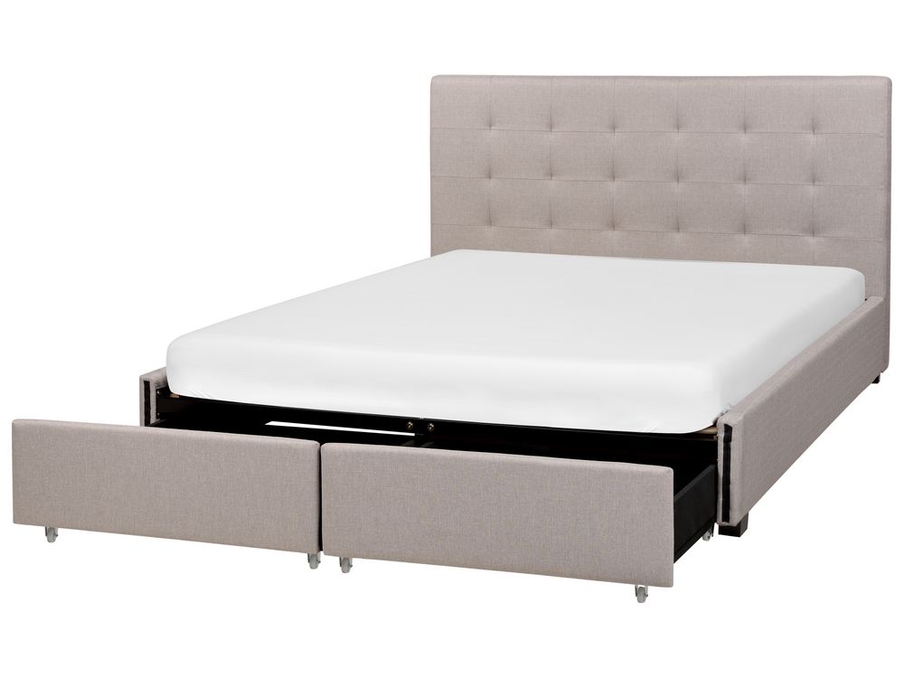 Bed with Storage Drawers Fabric ROCHELLE 160 x 200 cm EU King Size Light Grey Beliani