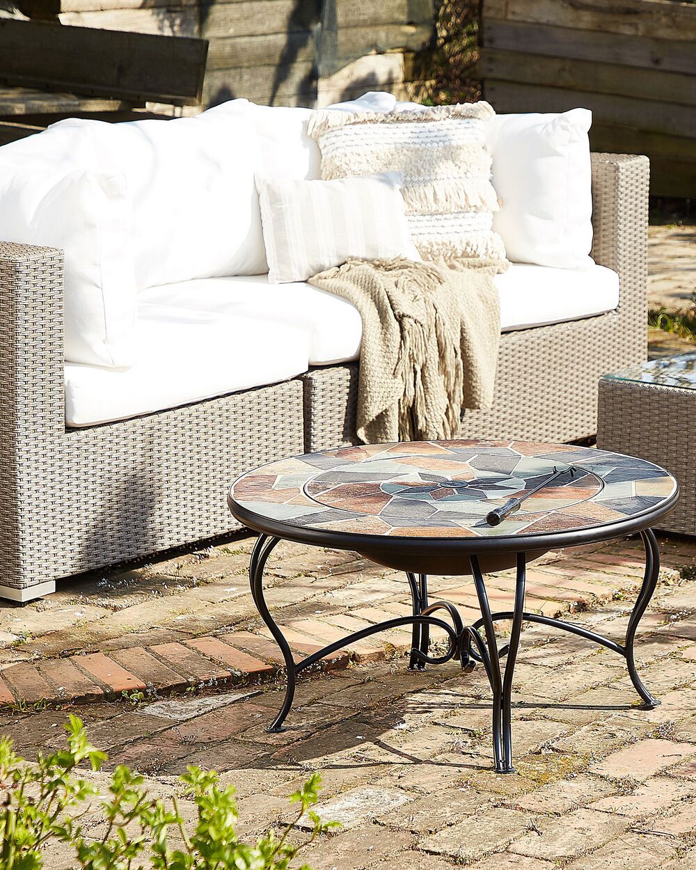 Lounge Set CONTARE PE Rattan Taupe Left Hand 6 Seater Beliani