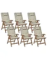 Lot de 6 chaises de jardin avec coussins AMANTEA Acacia Taupe