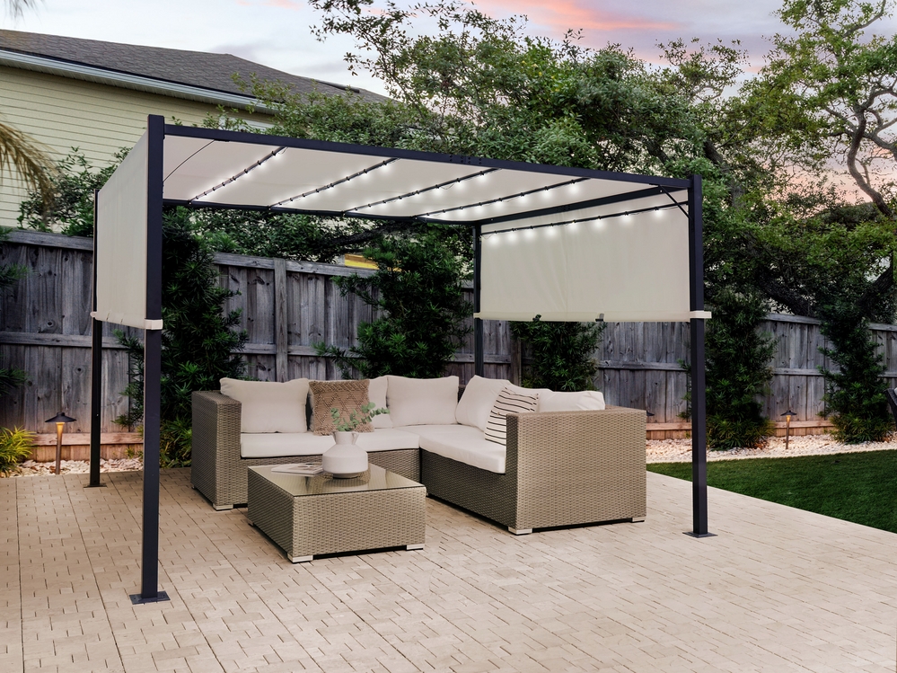 Pergola with LED Lights 310 x 310 cm Beige PARGA Beliani