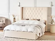 Bett mit Stauraum LUBBON Samtstoff Cremeweiss 140 x 200 cm_1183488