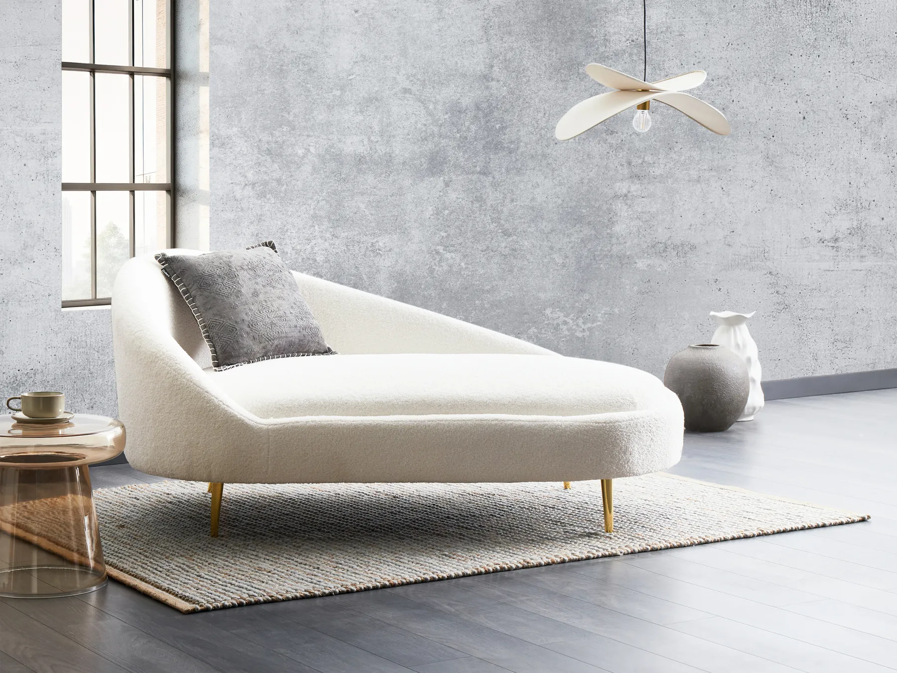 Left-Hand Chaise Longue VALREAS Boucle Off-White_969213