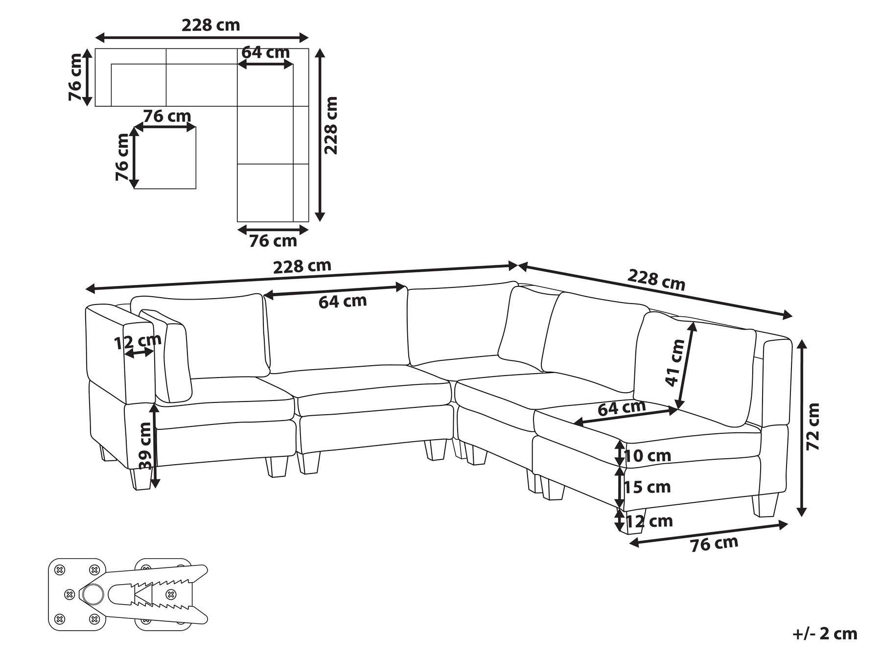 5 Seater Left Hand Modular Fabric Corner Sofa Blue UNSTAD_936520