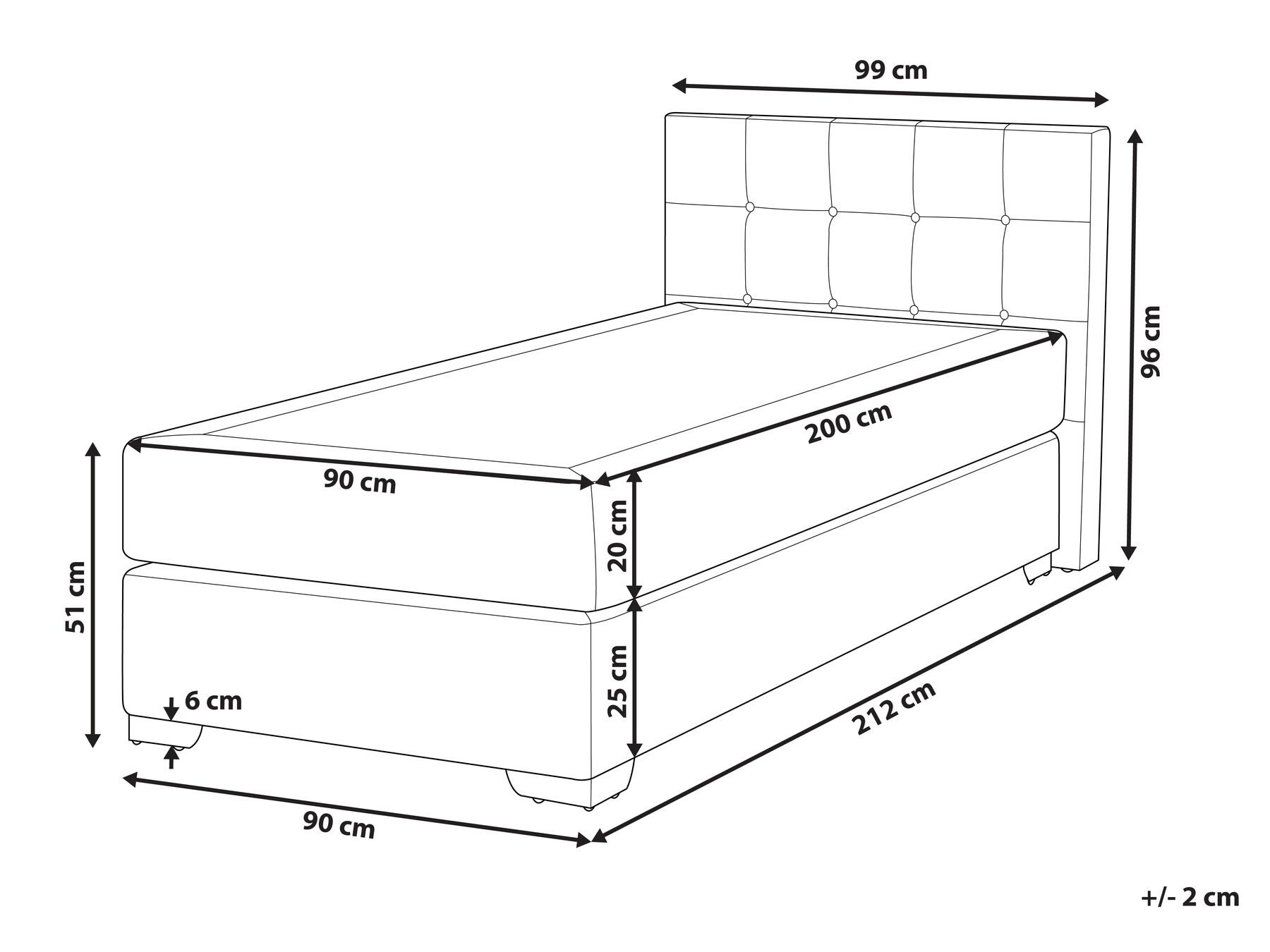 Divan Bed Fabric ADMIRAL 90 x 200 cm (EU Single) Light Grey_809041