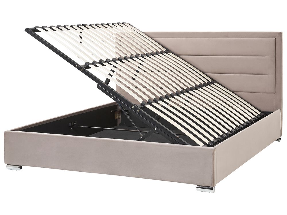 Cama con almacenaje ROUEN Terciopelo Gris pardo 180 x 200 cm