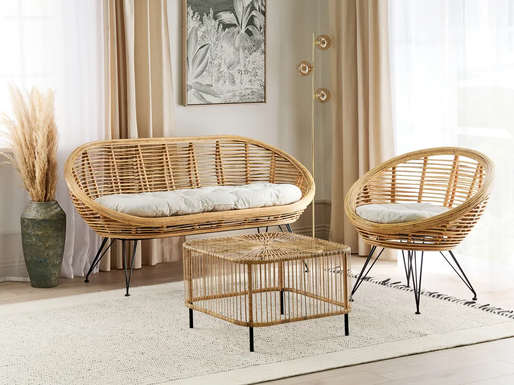 Zestaw ogrodowy ze stolikiem dla 3 osób MARATEA/CESENATICO Rattan Naturalny_878407