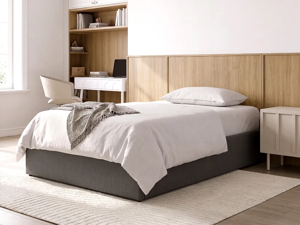 Bett mit Stauraum ohne Kopfteil DINAN Stoff Dunkelgrau 120 x 200 cm