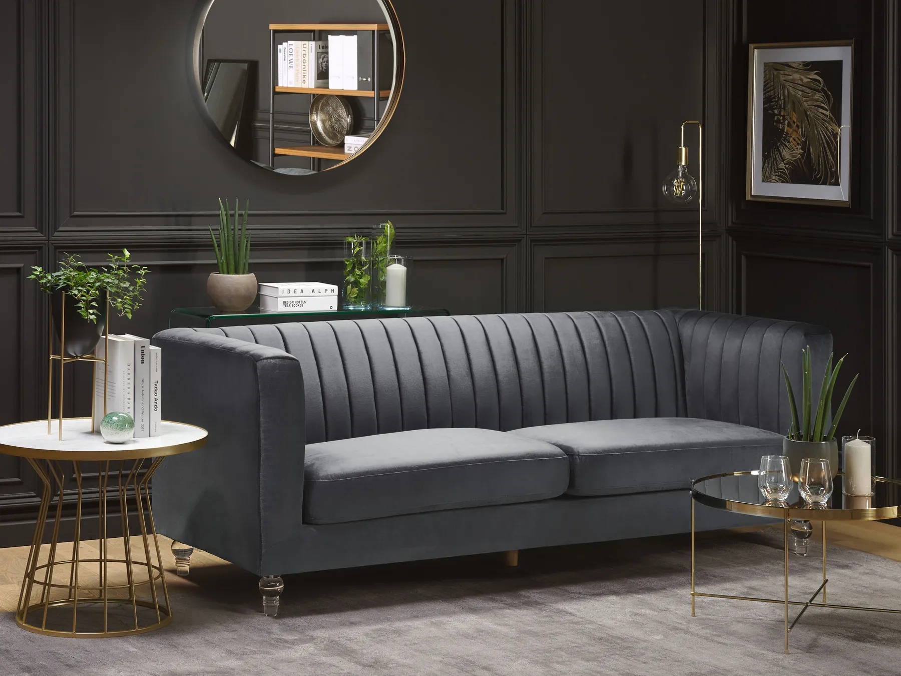 Sofa 3 Seater ARVIKA Velvet Dark Grey_806155