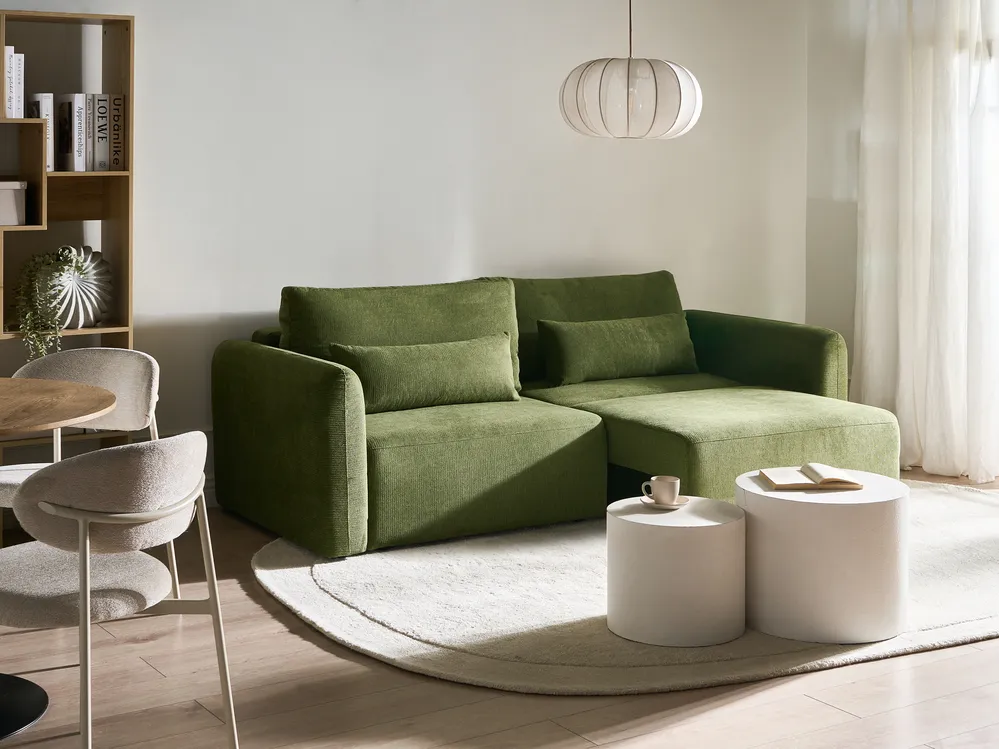 Sofa rozkładana dla 3 osób VAXHOLM ze schowkiem Zielony