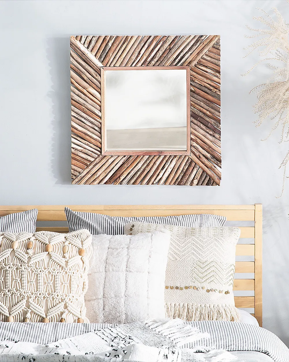 Wall Mirror KANAB 60 cm 60 cm Teak Wood Brown_1179443
