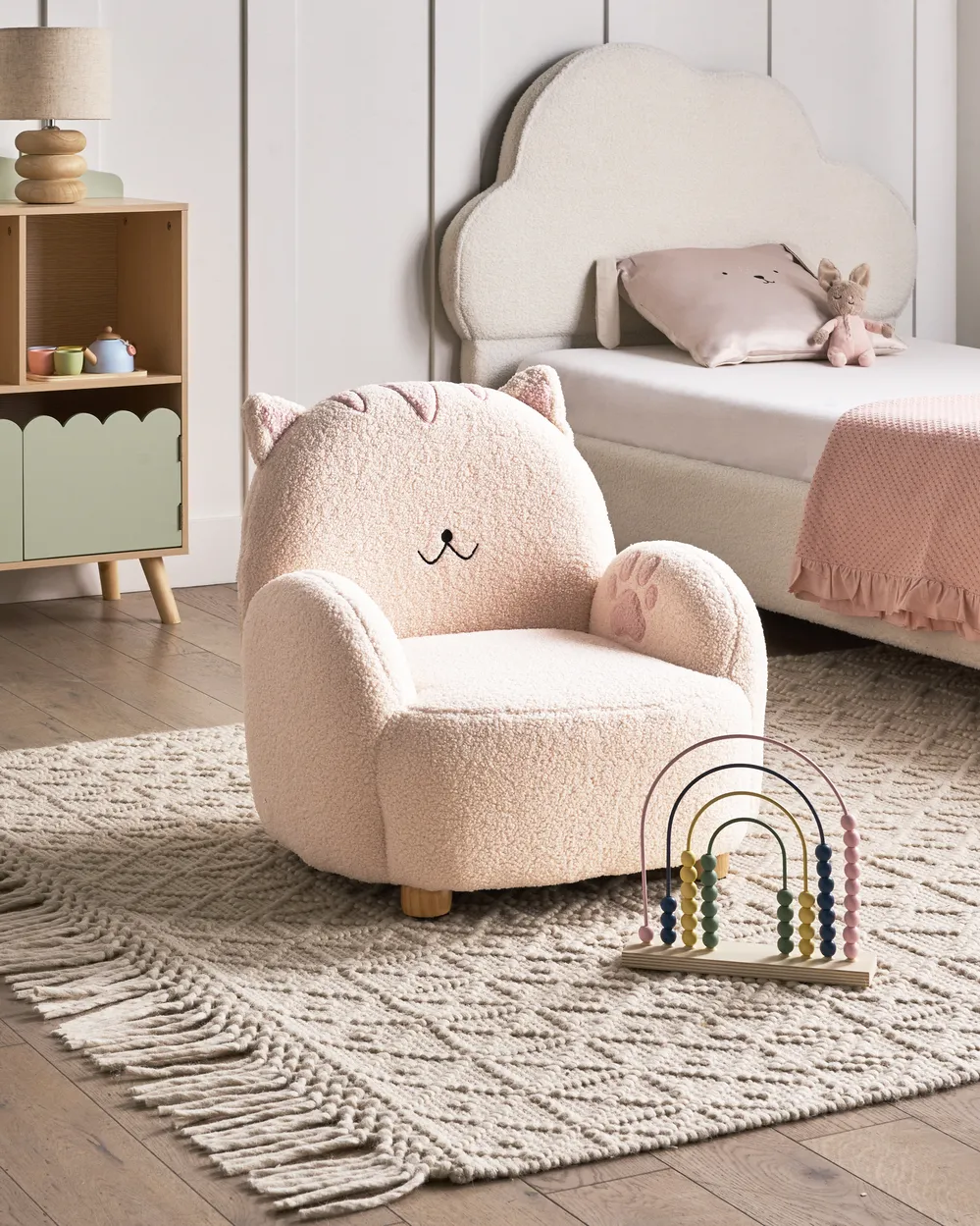 Poltrona per Bambini Gatto ZOAR Bouclé Bianco sporco