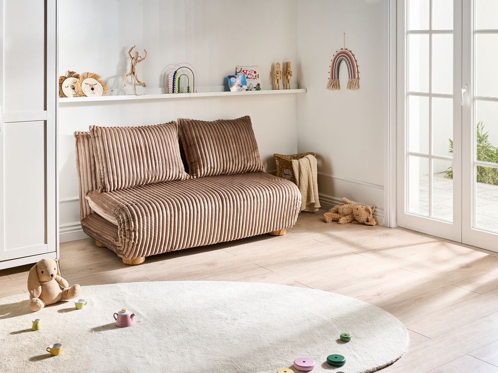 Sofa rozkładana dla 2 osób ABISKO Sztruks Jasnobrązowy