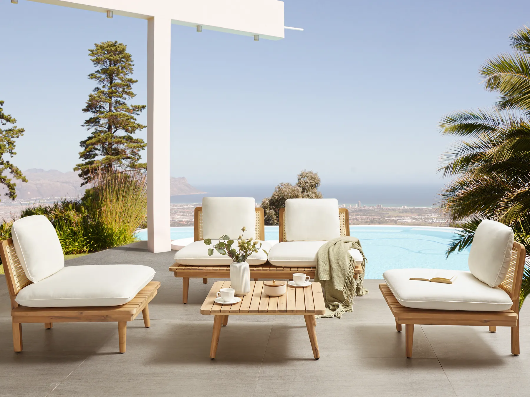 Conjunto de jardín con mesa 4 plazas ACCADIA Madera de acacia certificada Beige claro_952769