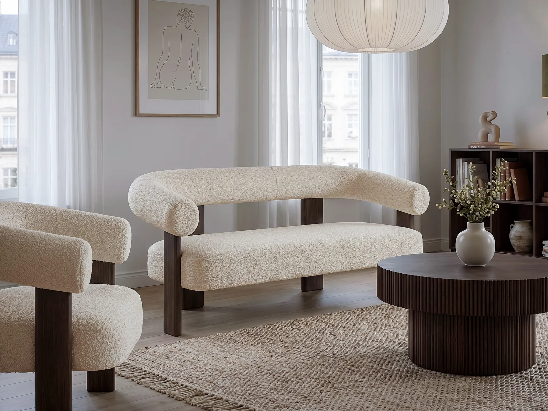 Sofa 2 Seater ILBRO Boucle Off-White/ Dark Brown_984850