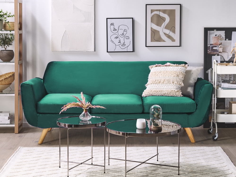Velvet 3 Seater Sofa Cover Green BERNES Beliani.no