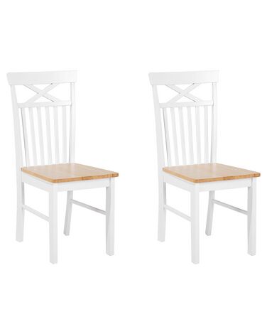 Set of 2 Wooden Dining Chairs Light Wood and White HOUSTON