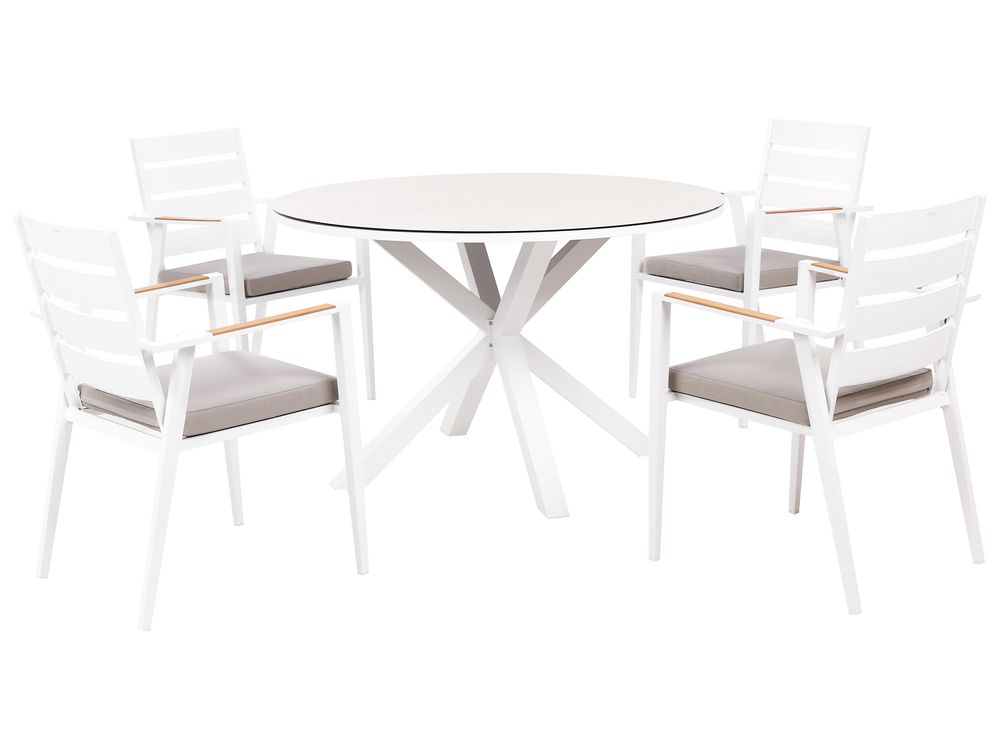 Salle à manger de jardin 4 places MALETTO/TAVIANO avec coussins Métal Gris