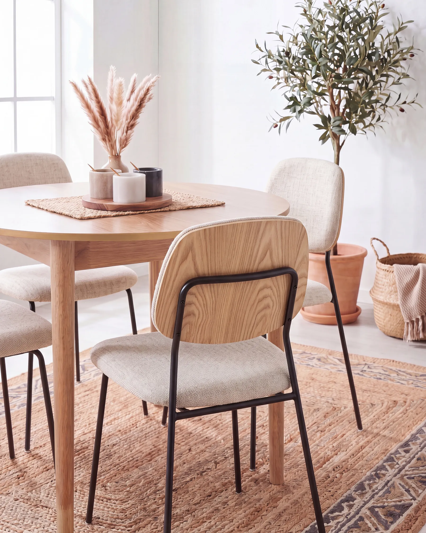 Set of 4 Dining Chairs RILEY Fabric Light Beige_1042171