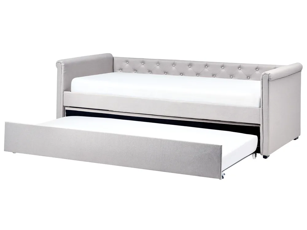 Lit gigogne 2 x 80 x 200 cm avec sommier peigne et tiroirs en tissu Lit gigogne 2 x 80 x 200 cm avec sommier peigne et tiroirs en tissu