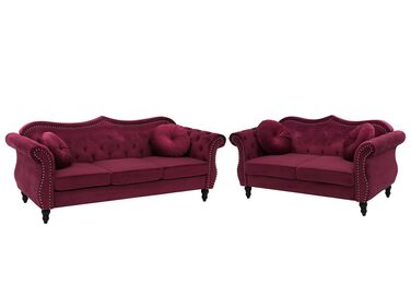 Conjunto de sofás com 5 lugares em veludo vermelho escuro SKIEN