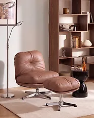 Swivel Armchair LOIMAA with Footstool Fabric Brown_1164624