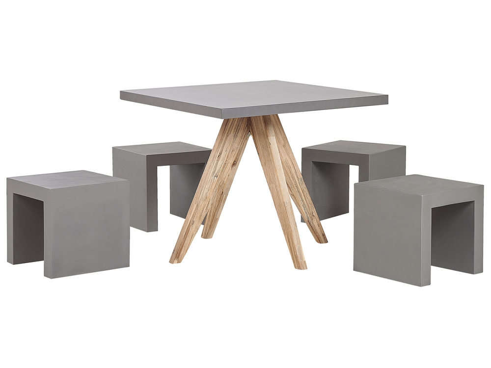 4 Seater Concrete Garden Dining Set Square Table Grey OLBIA TARANTO Beliani
