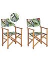 Set of 2 Acacia Folding Chairs and 2 Replacement Fabrics Light Wood with Off-White / Toucan Pattern CINE_819241