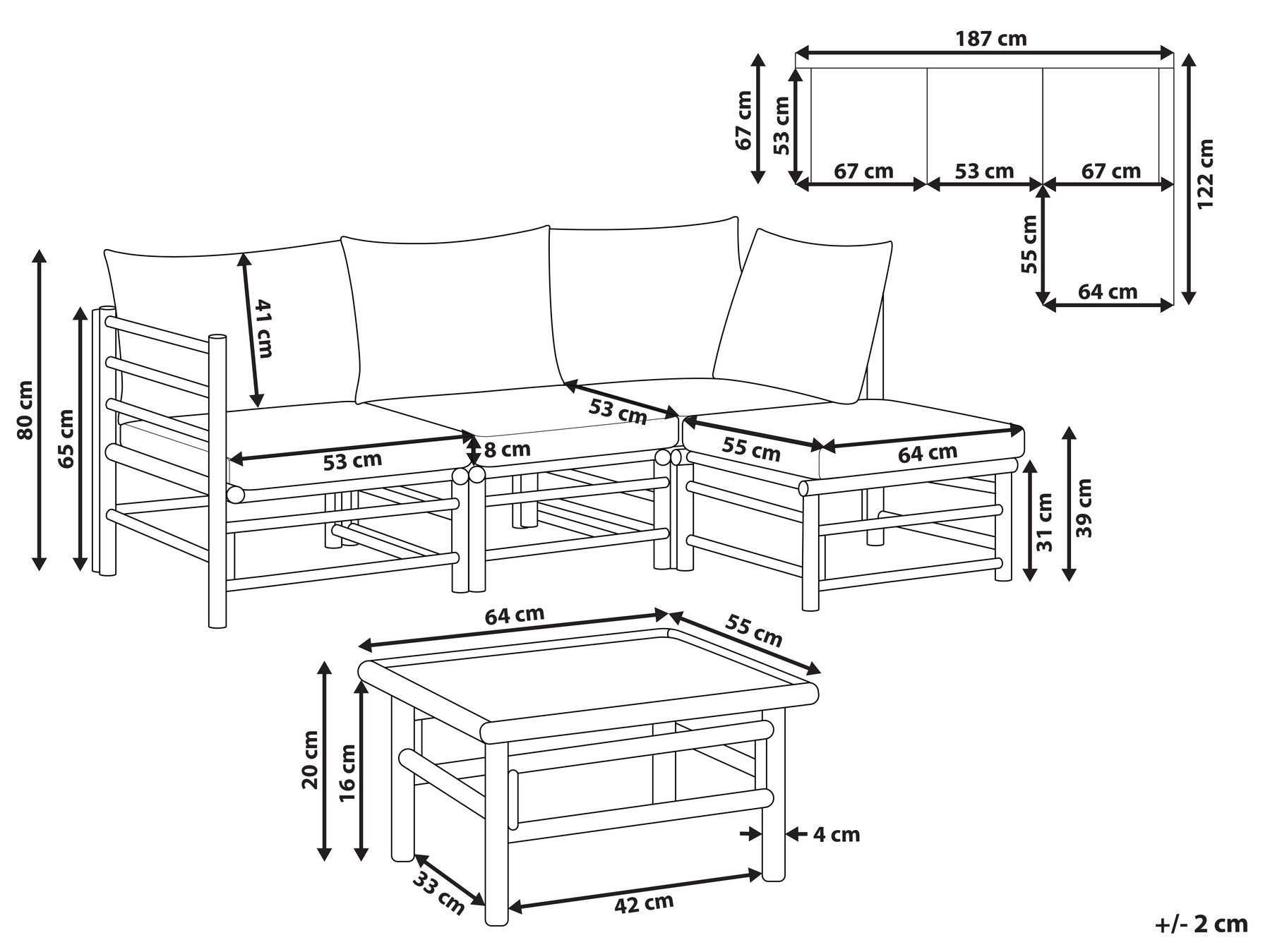 Garden Corner Sofa with Table 4 Seater CERRETO Bamboo Off-White Left Hand_909512