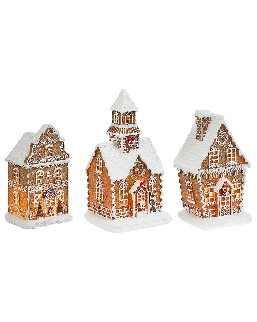 Lot de 3 décorations de Noël LED RIMPI 21/25/26 cm Maison Marron
