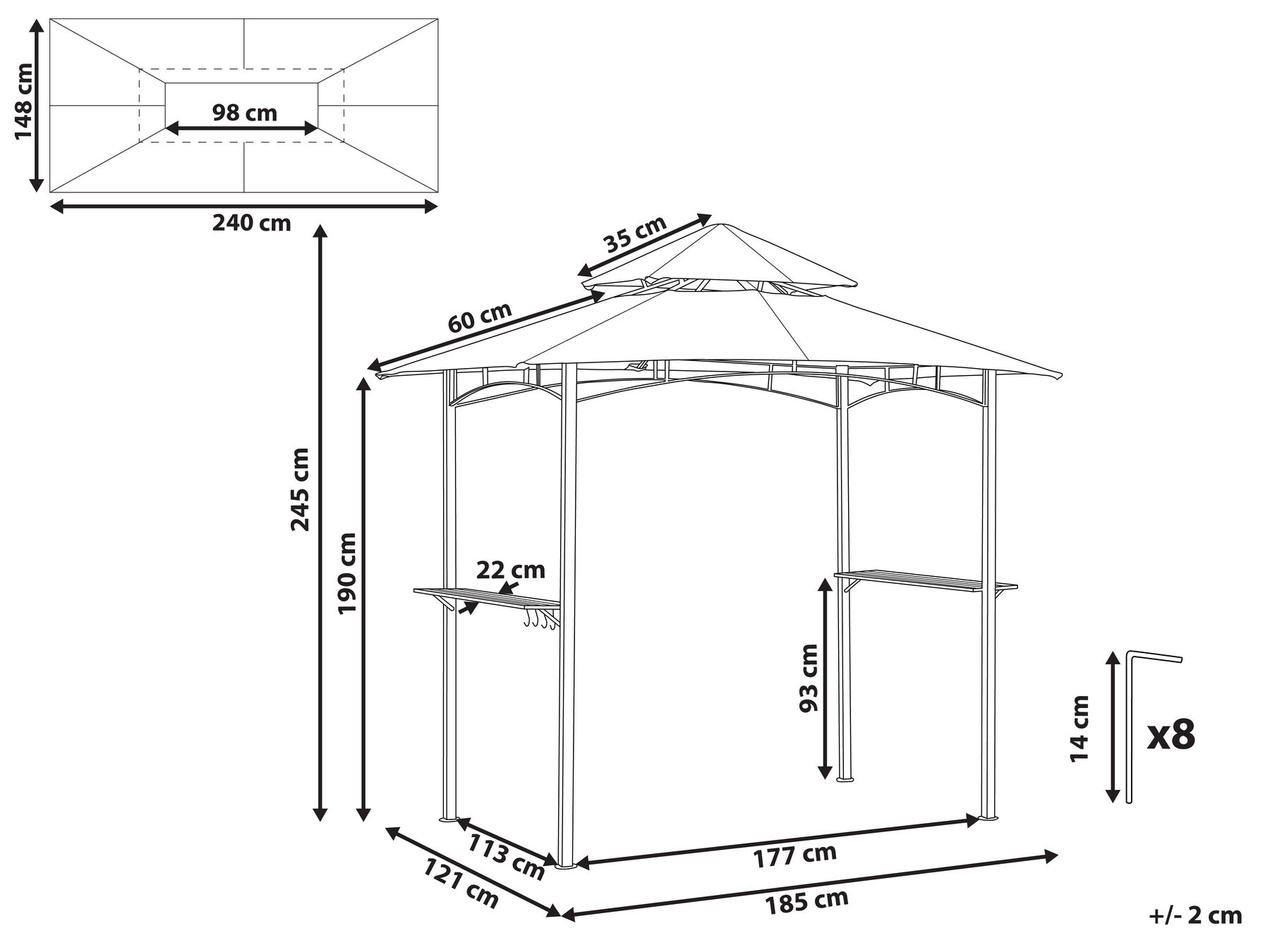 Gazebo NARO 240 cm 148 cm Metal Dark Green_851679