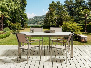 4 Seater Garden Dining Set White Glass Top with Beige Chairs COSOLETO/GROSSETO