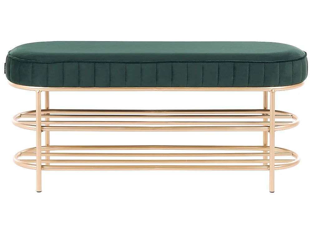 2 Tier Shoe Bench VERGENNES Velvet Emerald Green with Shelf_1186251