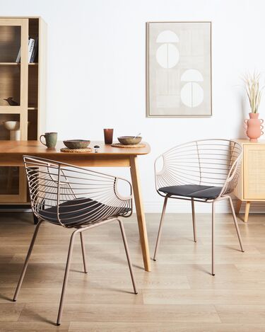 Set of 2 Metal Dining Chairs Beige HOBACK