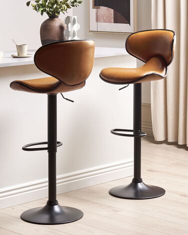 Set of 2 Faux Leather Swivel Bar Stools Golden Brown CONWAY II