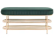 2 Tier Shoe Bench VERGENNES Velvet Emerald Green with Shelf_1186251