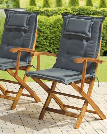 Set of 2 Garden Dining Chairs with Graphite Grey Cushion MAUI