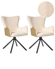 Set of 2 Dining Chairs Swivel NOVI Boucle Light Beige_993235
