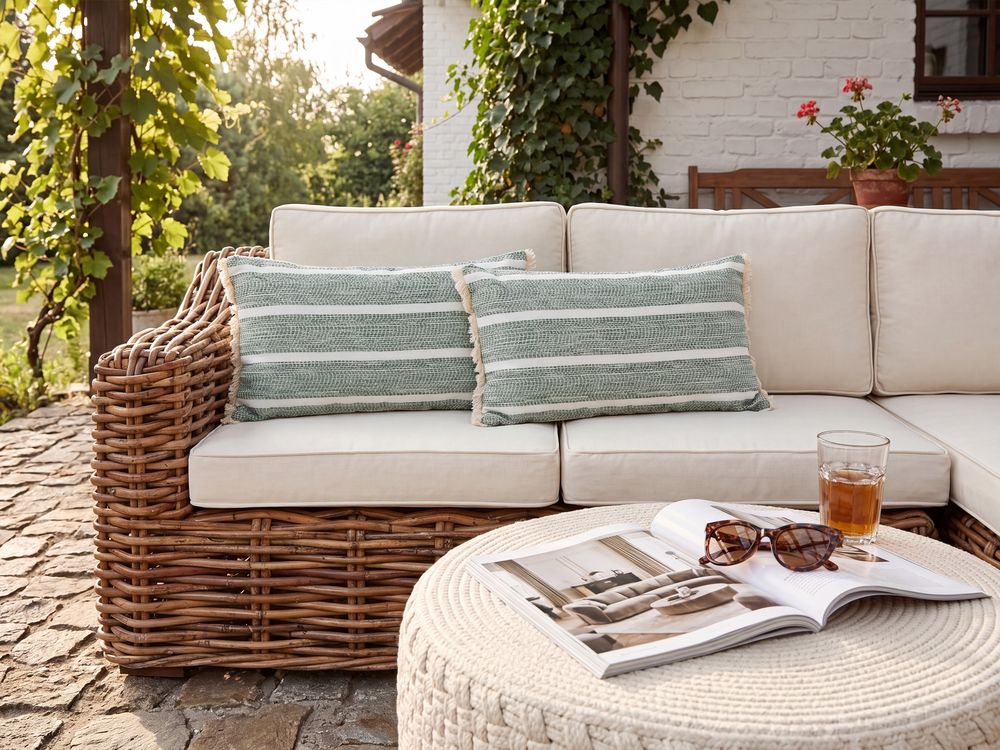 Set of 2 Outdoor Cushions ALPINIA Striped 30 x 50 cm Olive Green