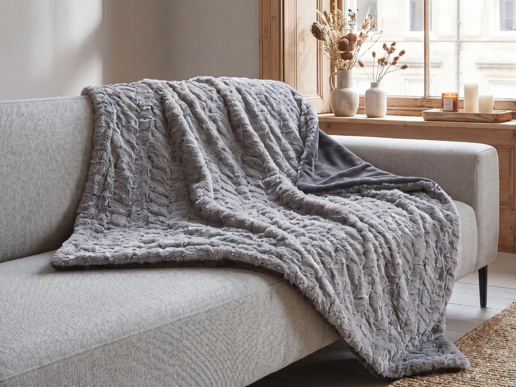 Blanket SARASWATI 150 x 200 cm Light Grey_842960